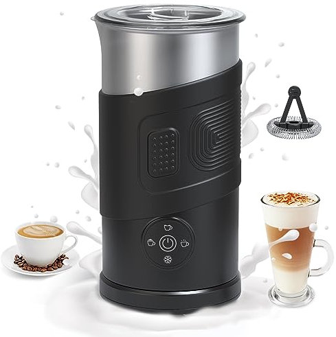 Aoresac Milchaufschäumer Elektrisch, 4-in-1-Milchaufschäumer für Heißen und kalten Milchschaum, Warme Milch, rutschfeste Griffform Antihaft-Innenausstattung (Schwarz)