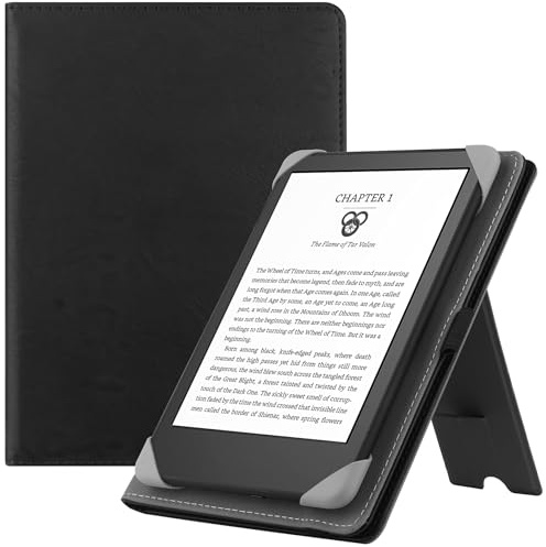 HGWALP Universal Case for 6 eReaders, Folio Leather Stand Cover with Handstrap Compatible with All 6 inch Kindle Paperwhite/Kobo/Tolino/Pocketook/Sony E-Book Reader-Black