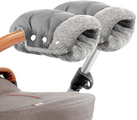 FENYW Handwärmer Kinderwagen, Handschuhe Handmuff, Kinderwagen Handschuhe mit Fleece und Baumwolle, Atmungsaktiv Wasserfest Winddicht, Universalgröße für Kinderwagen Buggy Radanhänger-Schwarz -Grau