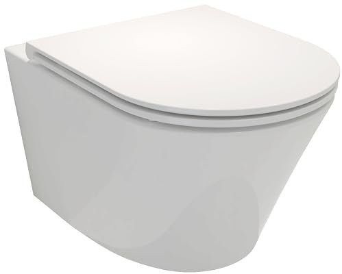 Jacob Delafon - Pack WC Suspendu Sans Bride RODIN+ - Compatible Double Chasse 3/6L - Abattant Déclipsable Fermeture Douce - 36x35x52 cm - Blanc - E25856-00