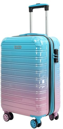 Blade Erweiterbares Handgepäck - Hartschalen Koffer Trolley - Leichter Reisekoffer Handgepäck aus ABS+PC mit TSA Schloss - 4 Spinner Räder Koffer- Rollkoffer (Blau-Pink-M)