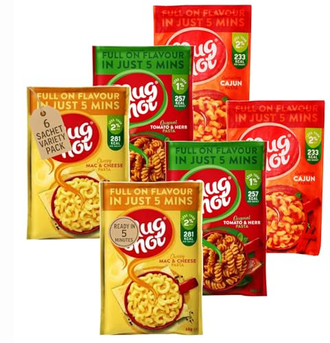 Instant Pasta in Sauce Meals Variety Bundle - With Pasta Mac n Cheese, Cajun and Tomato & Herb Flavours - 6 x 64g Packets - Ready in 5 Minutes