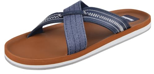 Harssidanzar Las sandalias deslizantes cruzadas masculinas en verano son cómodas y ligeras con soporte de arco KM234EU,Marina,Tamaño 43