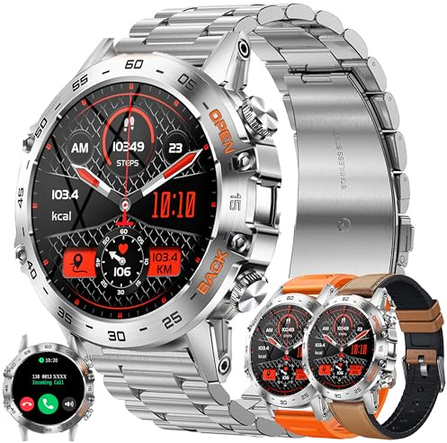 1,39 tum AMOLED smart klocka för män med Bluetooth 5.2-samtal, Smartwatch, kompatibel med Samsung Huawei Xiaomi Android, iOS, stegräknare, gps, delad klocka, 123, sport, pulsmätare (silver)