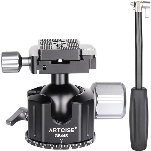 ARTCISE Rótula de trípode de Perfil bajo, GB44S Cabeza de trípode de 44 mm con Placa de liberación rápida Arca Swiss de 1/4 para trípode, monopie, cámaras, videocámara DSLR, Carga máxima de 30 kg