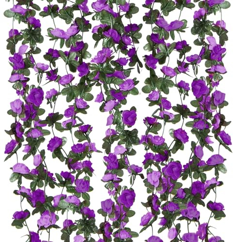 Criveple 6 Pezzi da 49FT Artificiale Ghirlanda di Fiori Rosa Viti Fiori di Seta Appesa Rattan Ghirlanda All'aperto Decorazione Per Arco di nozze Camera da Letto Casa Giardino Decorazione (Viola)