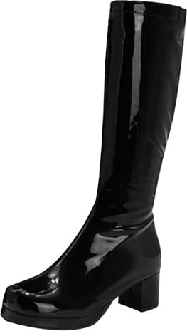 Botines con plataforma para mujer, tacón en bloque – Botas altas hasta la rodilla media caña botas de cuero charol botas rocas motero botas de punta redonda botas de combate elásticas elegantes botas