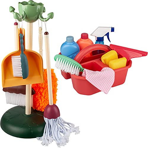 alles-meine.de GmbH 16 TLG Set Putzset & Reinigungsset - Mitwachsend - mit Organizer Station - Kehrset - Kehrbesen Wischmopp Putzeimer Schaufel - Wischlappen Kinderputzset Roll..