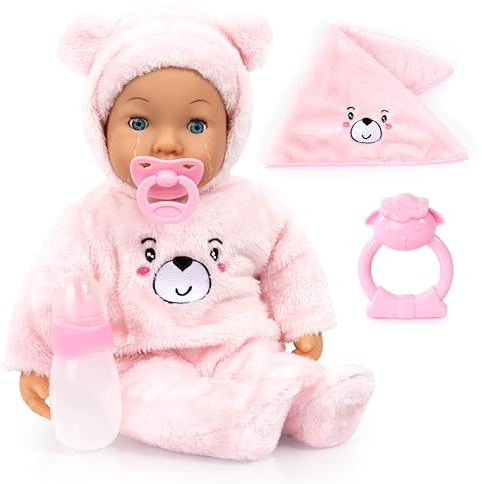 Bayer Design 94230AA Babypuppe, weint echte Tränen, mit Schlafaugen, weichem Körper, Zubehör, 42 cm - für Mädchen und Jungen, Rosa