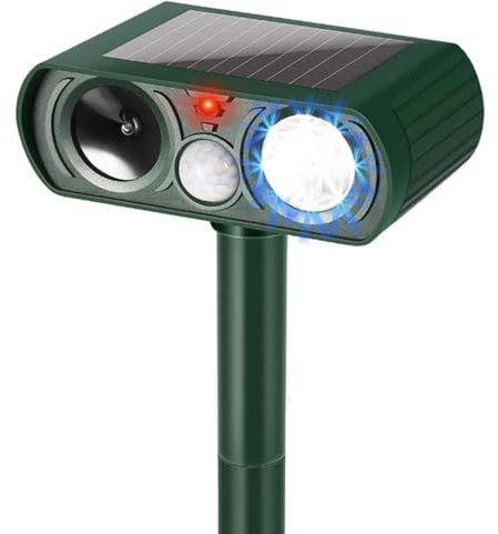 Répulsif solaire à ultrasons pour animaux - Répulsif d'extérieur pour chat - Imperméable et résistant aux intempéries - Répulsif à ultrasons pour écureuils - Pour jardin, cour, ferme