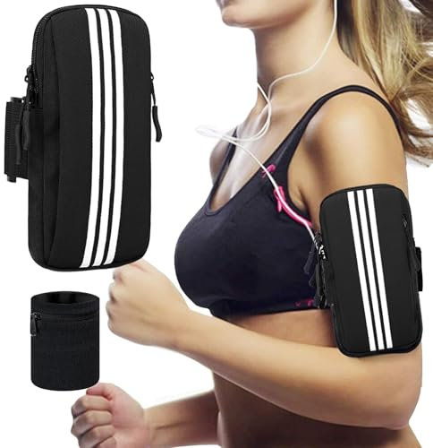 Brassard Telephone Sport avec Portefeuilles de Poignet, Universel Réglable Running Armband étanche, Running Brassard Portables, Brassard Telephone Smartphone pour Course À Pied (Noir)