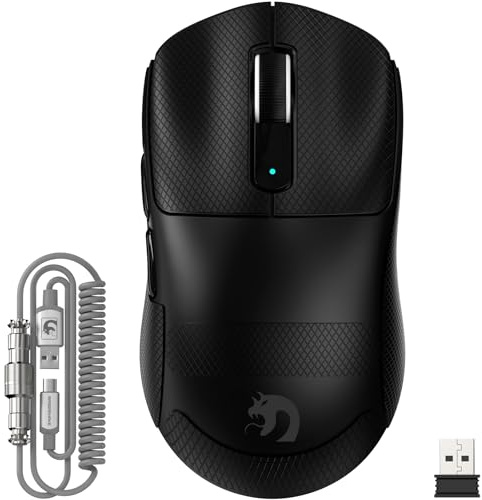 MAMBASNAKE M3 39g SUPERLIGHT Wireless Gaming Mouse with Coiled Mouse Cable, PixArt PAW3395PRO Sensor, Up to 40000 DPI, BT/2.4G Wireless/Wired, 200Hrs Battery, Dual Driver, for PC/Xbox/PS/Mac (Black)