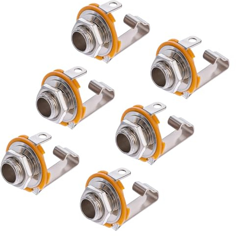 FdcLixuvol 1/4 inch Female Stereo Socket Panel Mount Jacks 6.35mm Long Mono Input Jack Snakes Patch Cables Connector Adapter (6Pcs)