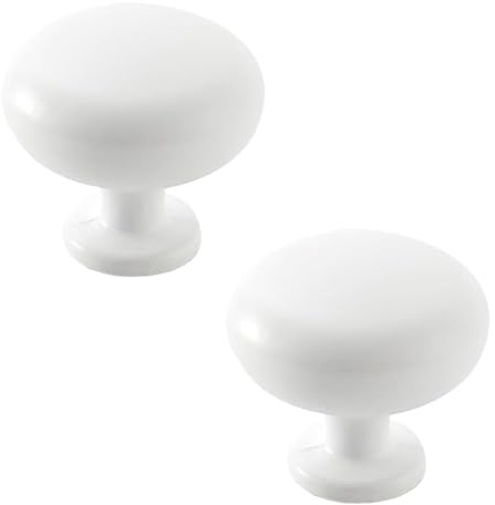 QZKJQDD 2 Pack White Cupboard Knobs, Single Hole Cupboard Handle, Aluminum Alloy Cabinet Knobs with Screws for Kitchen Wardrobes Bathroom Home Decoration-Mushroom Round