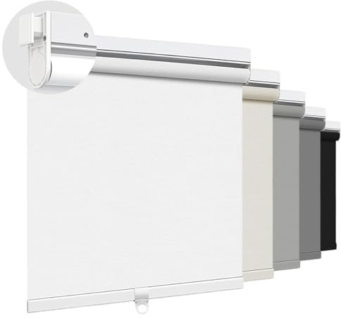 ZAOPAI No Drill Blackout Roller Blinds for Indoor Windows Custom Cordless Roller Shades Themal Insulated Waterproof Window Blind Easy Fit Pull Down Shades(White, Custom Size)