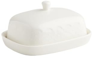home&you - Beurrier Aniela 11,5x14,5cm, Boîte à en Porcelaine, Conservation Beurre, Beurrier avec Couvercle, Plateau, Pour Demi-Sel, Réfrigérateur, Cuisine, Cloche à Fromage - Blanc