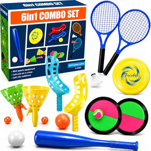 Dubydu Outdoor Games for Kids 8-12, 6 in 1 Garden Toys Sports Set, Toss and Catch Ball Game, Scoop Ball, Frisbee & More, Kids Outdoor Toys for Garden Beach Camping Party Games