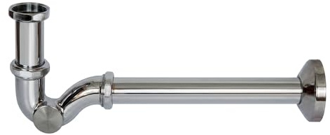 Sifone a S Curvo per Bidet e Lavabo 11/4 | Tubo di Scarico Lunghezza 25 cm | Finitura Cromata Lucida con Tappo Laterale Ispezionabile | Ottone di Qualità | Con Rosone Coprimuro