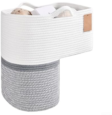 Panier d'escalier tissé avec poignées : boîte de rangement en lin pour jouets, livres – Organiseur élégant pour marches avec moquette – Décoration neutre (C)