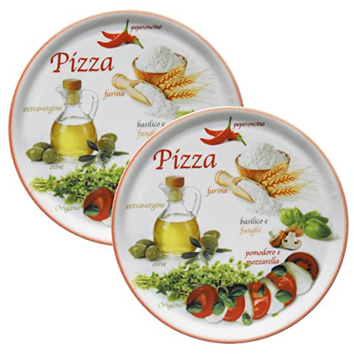 MamboCat 2er Set Pizzateller Napoli Red Ø 32 cm I Servier Platten mit Motiven I Vorspeisenplatten zum Anrichten für Antipasti oder Tomate-Mozzarella I Bunte Porzellanteller für Pizza Pasta & Co