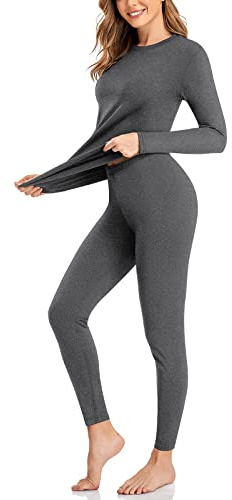 SIMIYA Women Thermal Underwear Set Base Layer Long Sleeve Top Ultra Soft Long Johns Fleece Lined Thermals Leggings for Winter Workout(1pc Grey,M)