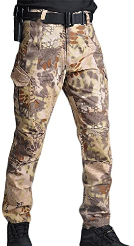 KINROCO Pantaloni Tattici Militari Uomo All'aperto Pantaloni da Lavoro Combattimento Multitasche Pantaloni Cargo(Size:S,Color:Pitone del Deserto)