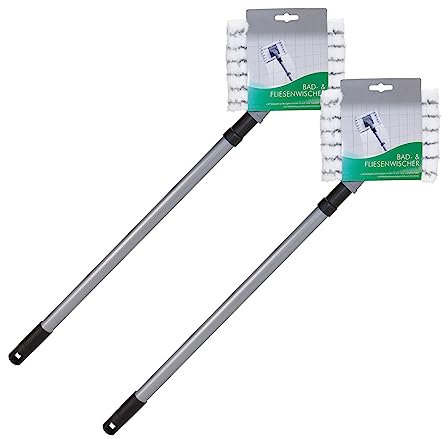 Novaliv 2X Fliesenreiniger Bad Wand mit Teleskopstiel inkl. Mikrofaser Bezug Fliesenwischer Badwischer Fliesenputzer Bad