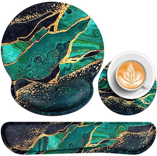 Acezeek 3-in-1 Mousepad Set,Mauspad mit Gelkissen+Handballenauflage Tastatur+Untersetzer,Mauspad XXL mit Rutschfester,Ergonomisches Mousepad,Schmerzlinderung Maus Pad für Spiele,Zuhause,Büro