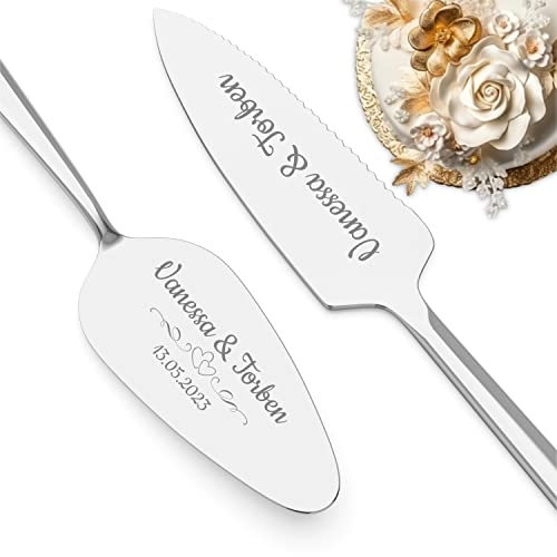 Geschenkfreude Tortenheber inkl. Tortenmesser mit Gravur - individuelles Hochzeitsgeschenk personalisiert - Torten -/ Kuchen Besteck Set zur Hochzeit - Hochzeitsgeschenke für Brautpaar - Edelstahl