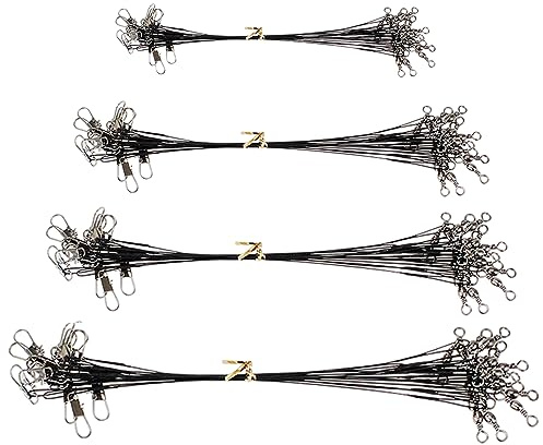 48 Unidades de Línea de Pesca Negra Antimordeduras - Acero Inoxidable con Articulación Giratoria - Accesorios para Mar y Río (4 Tamaños)