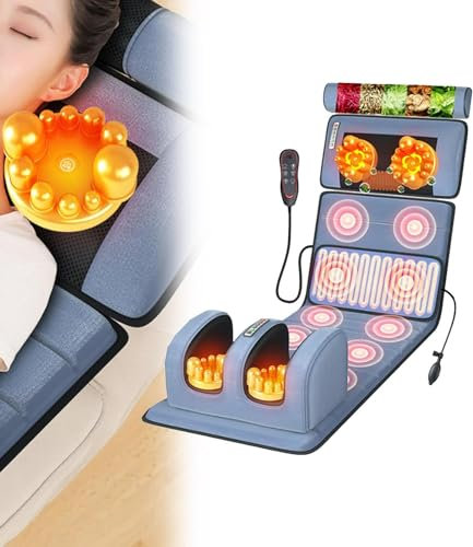 DZTBX Tappetino per Massaggio Riscaldato, con 20 Testine per Massaggio Shiatsu per Il Collo, Tappetino per Massaggio per Tutto Il Corpo, Materassino per Massaggio con 10 Motori A Vibrazione