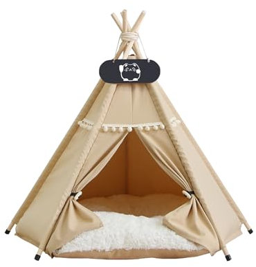 Whiwhi Tipi Zelt für Haustiere mit Doppelseitigem Kissen Hundezelt Abnehmbar und Waschbar Luxery Hundehöhle Katzenzelt und Haustierhäuser 50x50x60cm