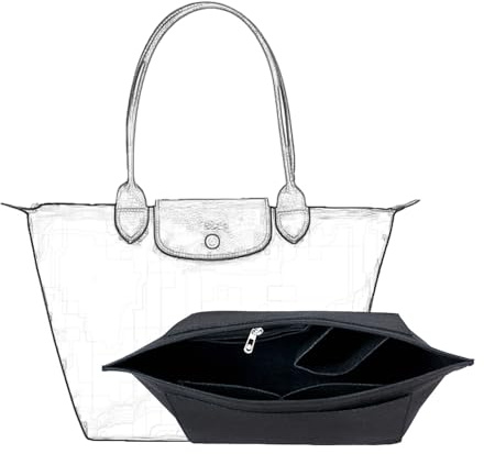 D.DUO Geldbörsen Organizer, Filz Handtaschen Organizer mit mehreren Taschen für Longchamp (Schwarz, Mittel)