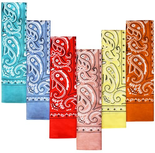 EVERY-VILLE Cotton Bandana Scarf Neckerchief For Men Women Cowboy, 6 Pack | Gift-ready packaging, perfect for country concerts, festivals and western outfits, a stylish accessory for everyday wear