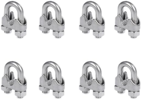 Leliafleury M6 Wire Rope Cable Clamp 8Pcs Stainless Steel U Bolt Clamp Wire Rope Clips for Cable Fittings