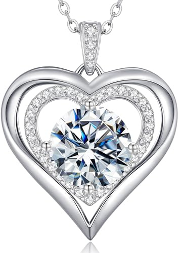 CDE Moissanit Halskette für Damen Silber 925 Kette Herz Schmuck Geschenk
