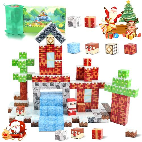 Uiczdry 120 Stück Magnetische Bausteine, Magnetic Building Blocks, Bausteine Set Weihnachten für Jungen und Mädchen im Alter von 3 4 5 6 7 8, Kreative Spielzeug ab 3 Jahren für Kinder