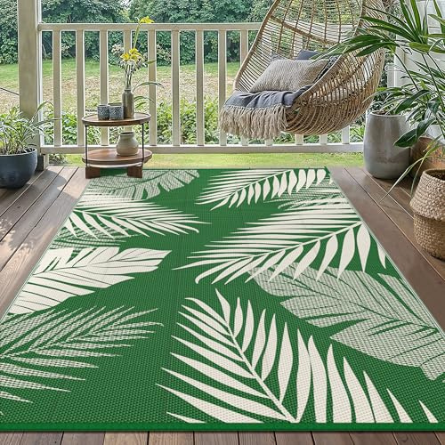 GENIMO Tappeto da Esterno Antipioggia,Impermeabili Eeversibili Lavabili,Tappeto per Terrazze,Giardini,Camper,Picnic,Balcone,150x240cm,Verde Scuro