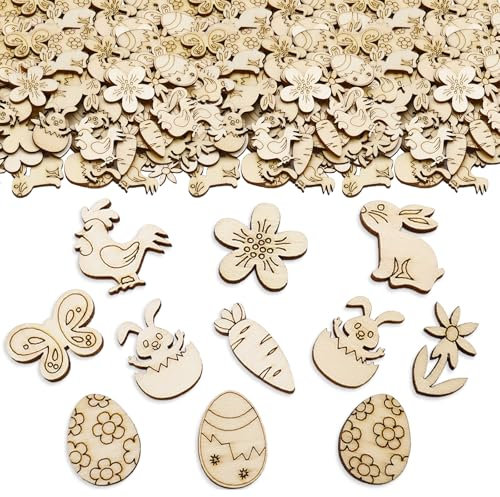 ParPix 100 Stück Holz Ostern Deko Konfetti, Kinder Ostern Eier Deko, Streudeko Hasen Konfetti Osterdeko, Tischdeko Ostern Küken Häschen, Confetti Ostern Dekoration, Konfetti für Ostern DIY Geschenke