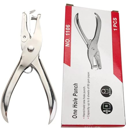 YMWALK Metal Single Hole Punch - Silver Office Tool For Paper And Cards - High Capacity Tag And Stationery Puncher (1, Silver, 6MM)
