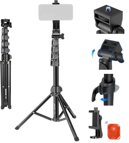 NEEWER BASIC Phone Tripod for iPhone & Camera w/Remote & Phone Holder, 66 Metal Selfie Stick Travel Vlog Cell Phone Stand, Portable Camera Cellphone Holder Mount for Video Recording Filming, TS03