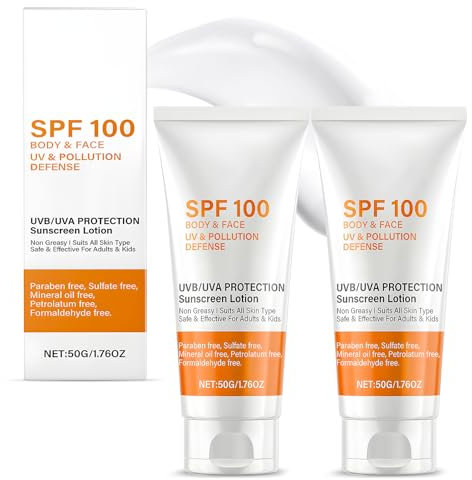Creme Solaire Indice 100, Creme Solaire 100 SPF, Protection Solaire Visage, Crème Solaire Visage, Protection UV, Renforce la Protection Solaire Visage et Corps, Rafraîchissante et Non Grasse, 50G*2