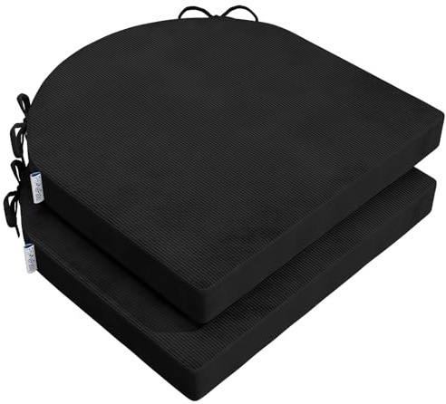 PRIMEPATIO Sitzkissen für Esszimmerstuhl, 2er-Set, Terrassensitzkissen mit Bändern für Gartenküche, U-Form, Schaumstoff, bequemes Stuhlkissen für drinnen und draußen, 45 x 45 cm, Schwarz