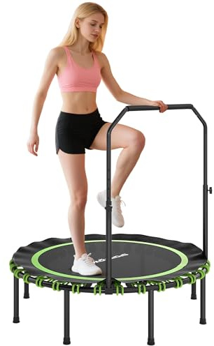 SPORTNOW Fitness Trampolin Ø122 cm klappbar Mini Trampoline mit 5 verstellbaren Handgriffstufen, leise Gummiseil, Trampolin für Erwachsene Trampoline für Indoor Outdoor Jumping