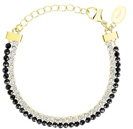 Breil, Collezione Gem, Bracciale Tennis Donna, Bracciale con Due Catene in Acciaio Lucido, Cubic Zirconia e Perline, Chiusura a Gancio, Lunghezza Regolabile 15-21 cm, Idea Regalo Donna