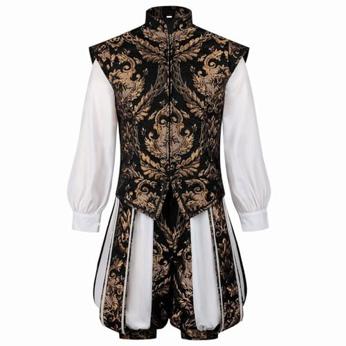Maskjuwio Halloweenkostym för män, renässans-tudor-kostym för män, cosplay-kostym, väst och byxor, set, litterär stil, pumpabyxor, renässans Tudor-Jerkin, ståkrage, fritidsoverall, sportdräkt