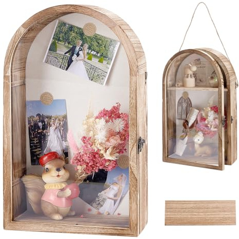 EVERJOYCRAFT Shadow Box Frame 10 x16 Large Shadow Boxes Display Cases with Jute Rope Arch Wood Wall Hanging Picture Frame for Wedding Bouquet Memorabilia Medals Tickets Photos (Brown)