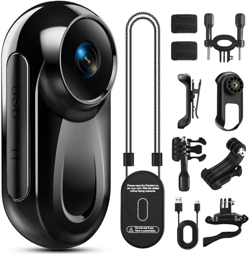 Mini Action Cam 1080P HD, Pocket Body Cam Compatta con Clip Girevole a 360° Clip Magnetica, Vlog Bodycam con Grandangolo 120°, Multifunzione Fotocamera POV per Casco Moto, Viaggi, Ciclismo, Sport Nero