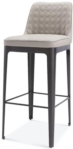 Casa Padrino Luxus Barstuhl Beige/Matt Grau 40 x 50 x H. 100 cm - Echtleder Barhocker mit pulverbeschichtetem Edelstahl Gestell - Luxus Bar Möbel