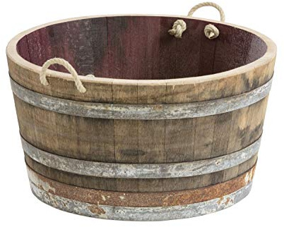 Temesso Demi-tonneau de vin en Bois de chêne - Bac à Fleurs ou Mini étang - Rustique (avec poignées)